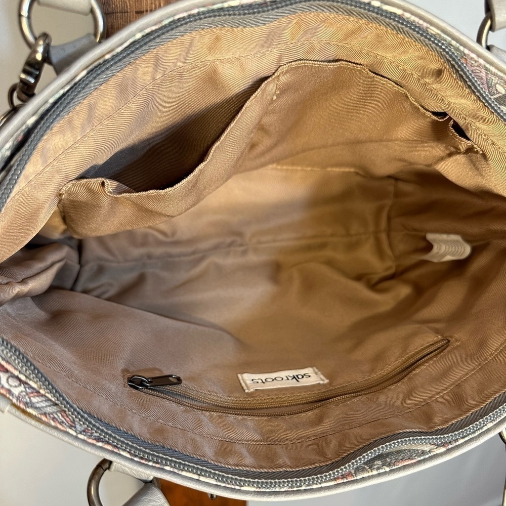 The Sak Sakroots Ellis Satchel Hobo Tan Gray Straw Leather Shoulder HandBag Tote - Picture 9 of 13